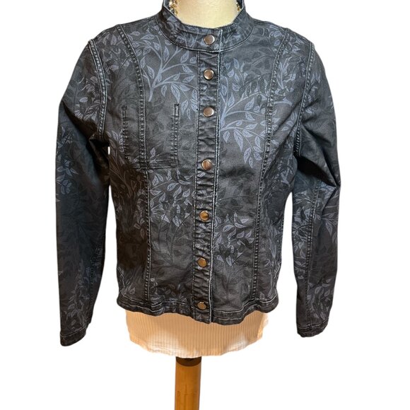 FDJ FRENCH DRESSING JEANS Reversible Bomber Jacket L Blue Leaves Stretchy - Picture 4 of 10
